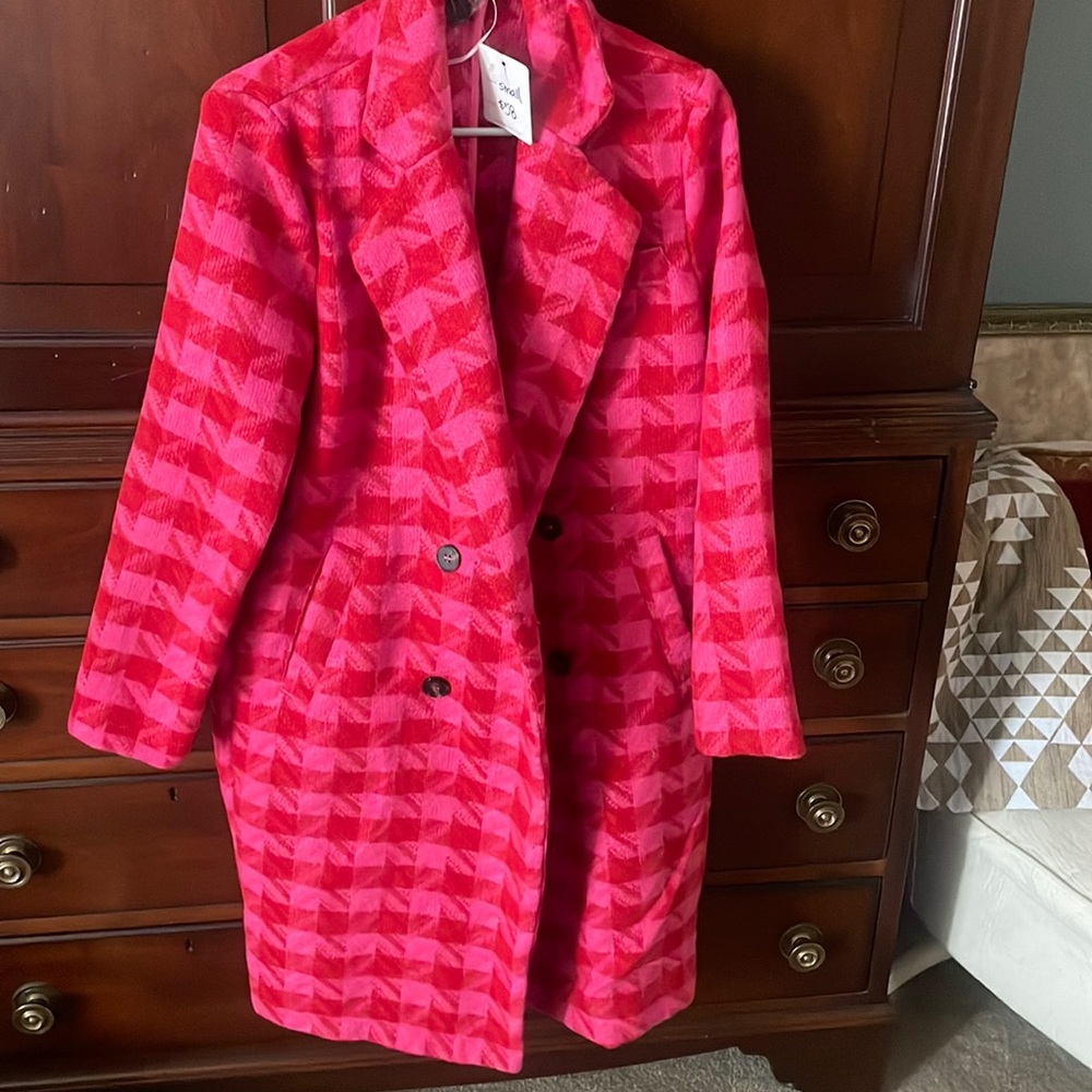 Hot pink and red houndstooth coat